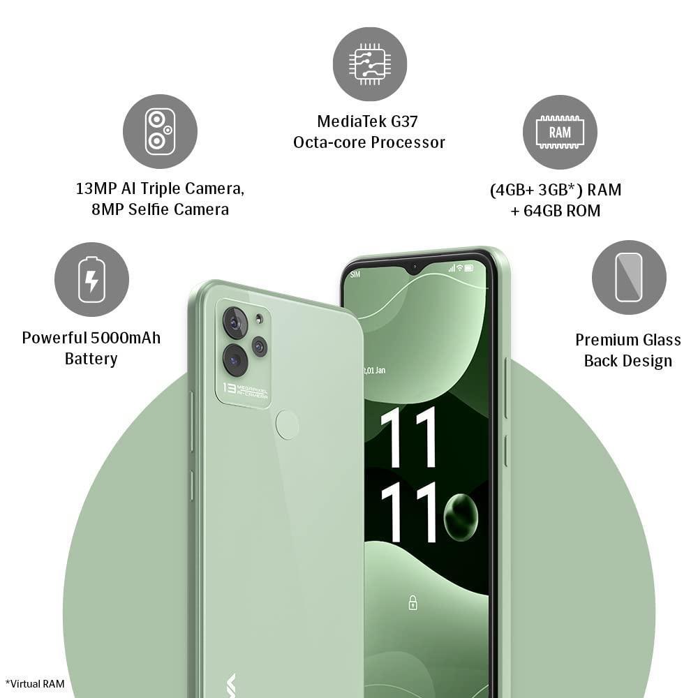 Lava Blaze NXT(Glass Green, 4GB RAM, 64GB Storage)| 2.3 Ghz Octa Core MTK Helio G37| 13 MP AI Triple Camera |Fingerprint Sensor| 5000 mAh Battery| Upto 7GB Expandable RAM - Triveni World