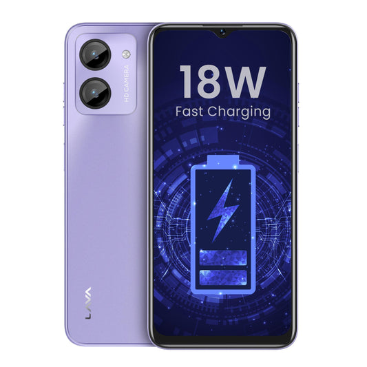 Lava O1 (Lively Lavender) | 7*GB+64GB | 18W Fast Charging (Type C) | 13 MP AI Dual Camera | Octa Core Processor | 90Hz Display | 5000 mAh Battery | Side Fingerprint Sensor - Triveni World