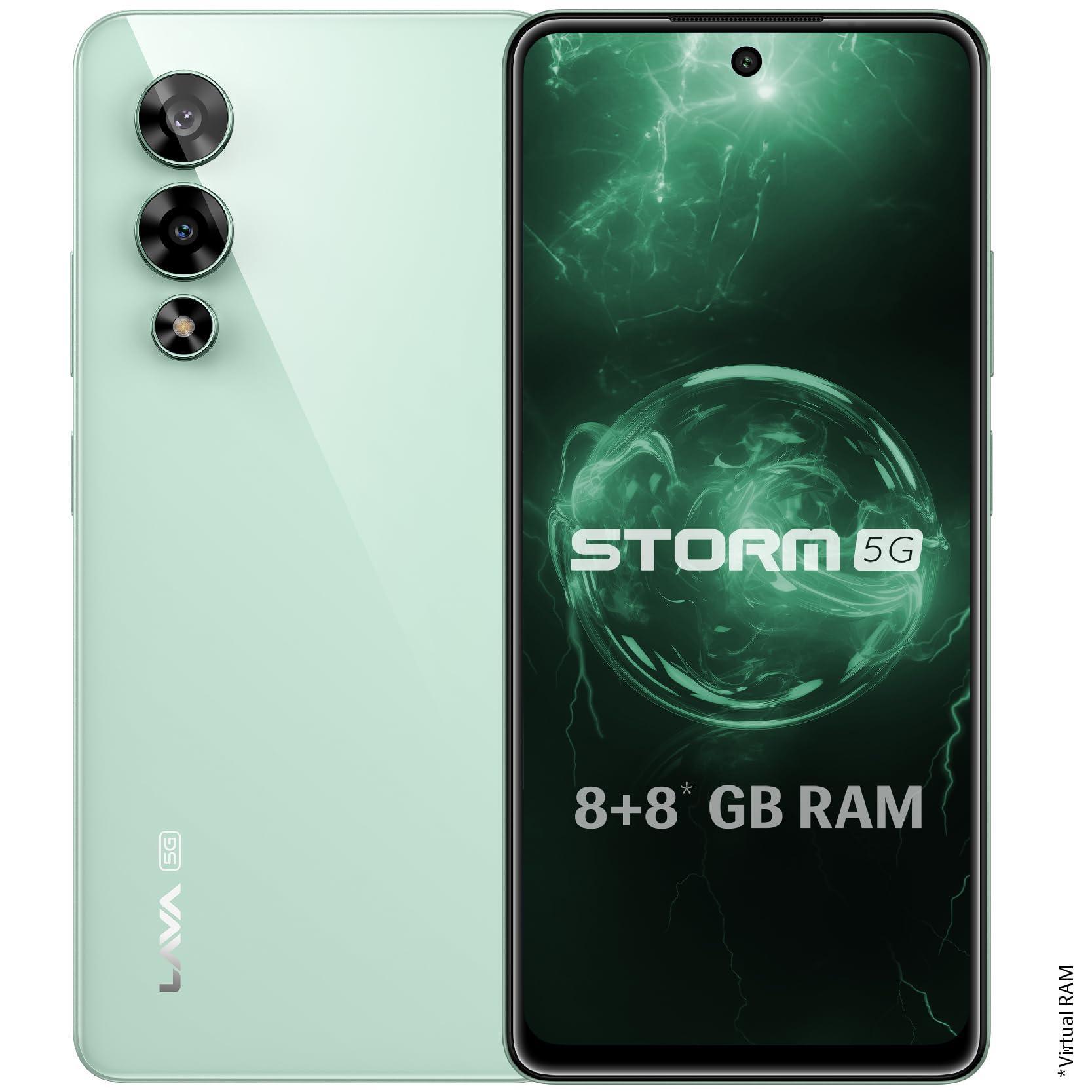 Lava Storm 5G(Gale Green,8GB RAM,128GB ROM)-Powered by MediaTek Dimensity 6080 Processor|120Hz FHD+ Display|50MP+8MP Ultrawide Camera|16MP FrontCamera|33W Fast Charging|Upto 16GB ExpandableRAM - Triveni World