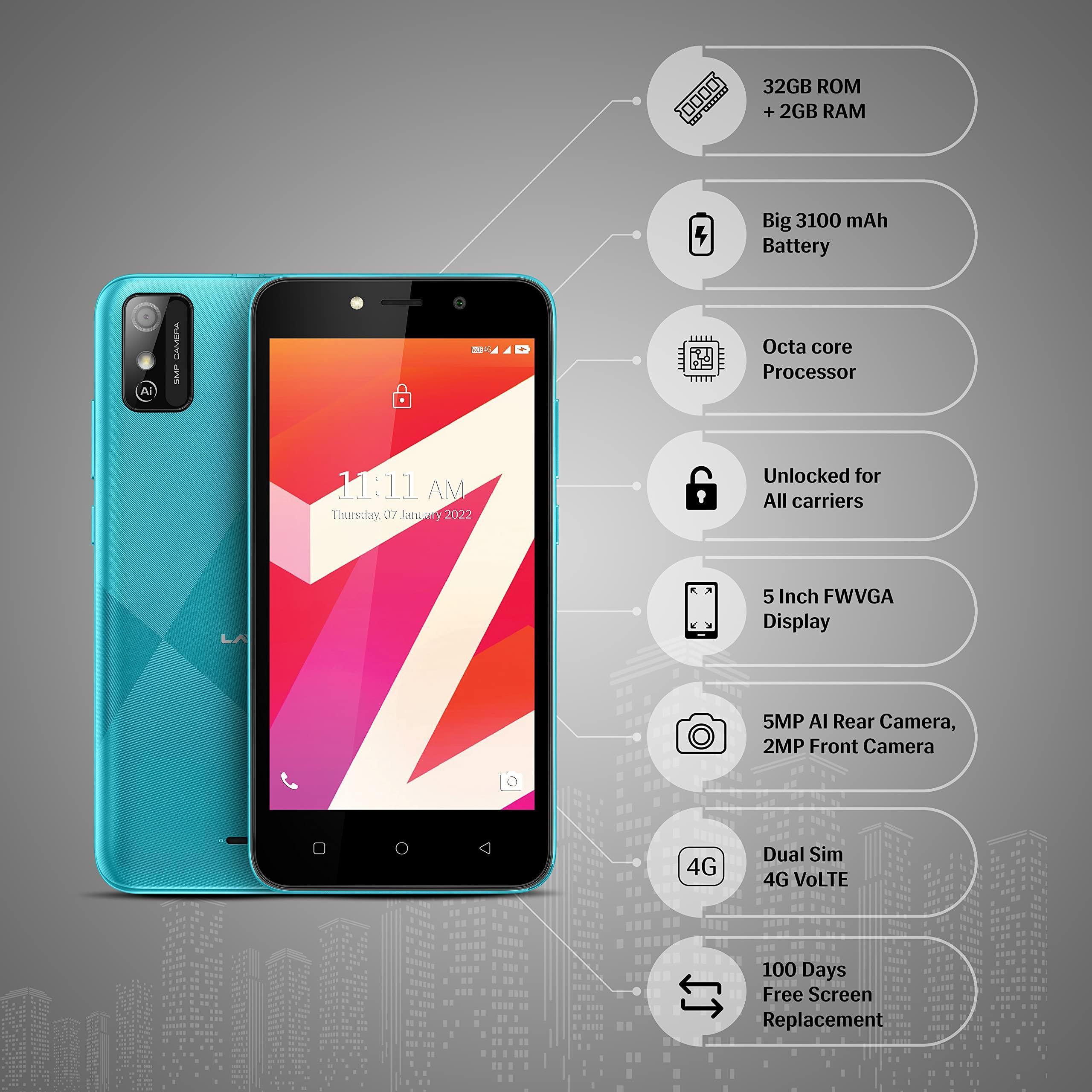 Lava Z21 (2GB RAM, 32GB ROM)-Cyan| Octa Core Processor| Stock