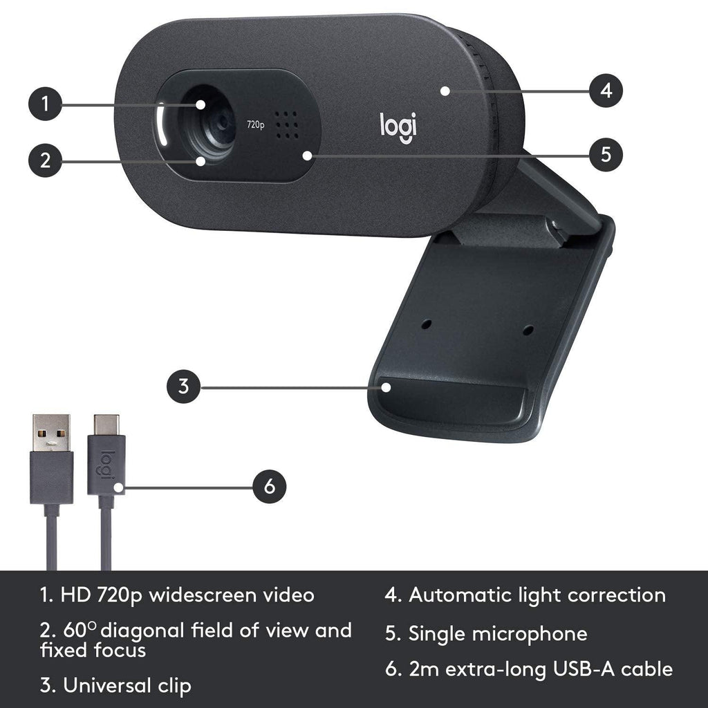 Logitech C505 HD Webcam - 720p HD External USB Camera for Desktop or Laptop with Long-Range Microphone, Compatible with PC or Mac - Triveni World