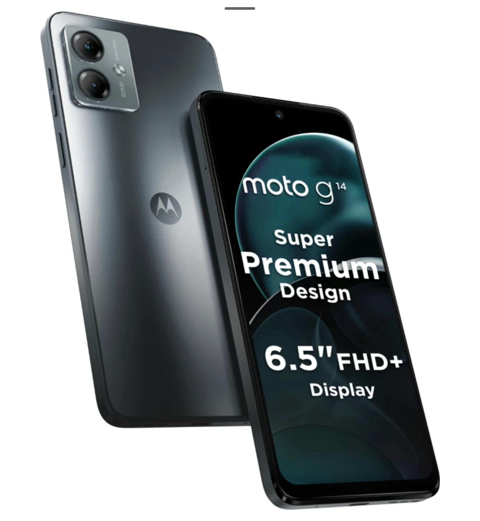 Motorola G14 (Steel Gray, 4GB RAM, 128GB Storage) | 6.5 FHD+ Display | UNISOC T616 Octa-core Processor | 50 MP Camera Quad Pixel Technology | Fingerprint | 5000 mAh Battery 20 W TurboPower Charging - Triveni World