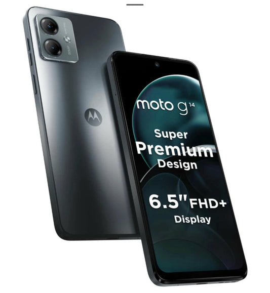 Motorola G14 (Steel Gray, 4GB RAM, 128GB Storage) | 6.5 FHD+ Display | UNISOC T616 Octa-core Processor | 50 MP Camera Quad Pixel Technology | Fingerprint | 5000 mAh Battery 20 W TurboPower Charging - Triveni World