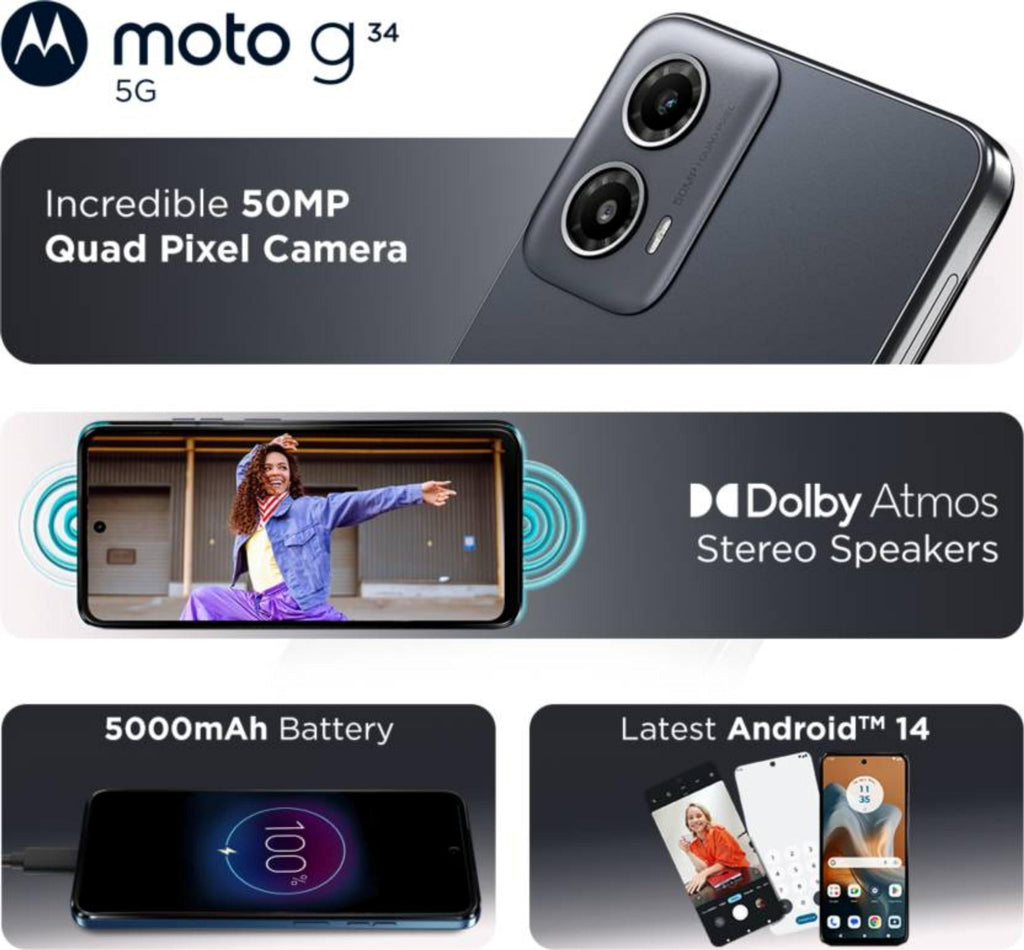 Motorola G34 5G (Charcoal Black, 8GB RAM, 128GB Storage) - Triveni World
