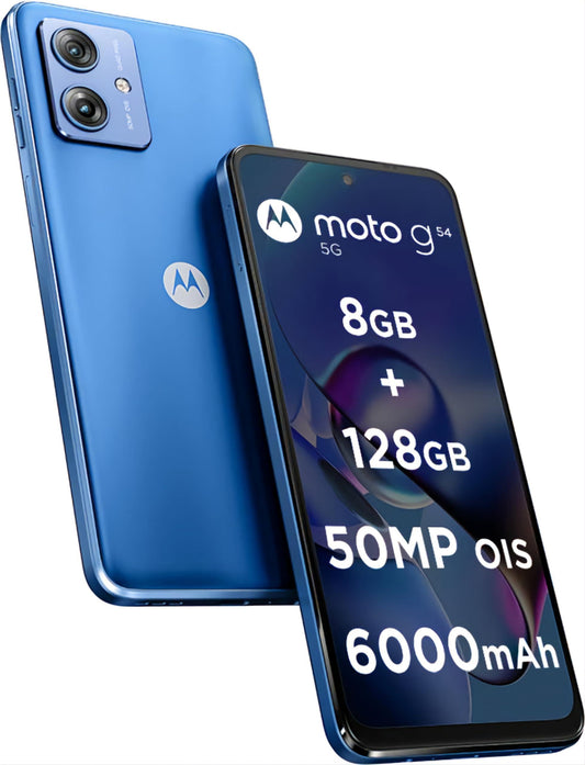Motorola G54 5G (Pearl Blue Blue, 8GB RAM, 128GB Storage) | MediaTek Dimensity 7020 Processor | 6000mAh Battery with 30W Turbocharging | 50 MP OIS Camera with UltraPixel Technology | 6000 mAh Battery - Triveni World