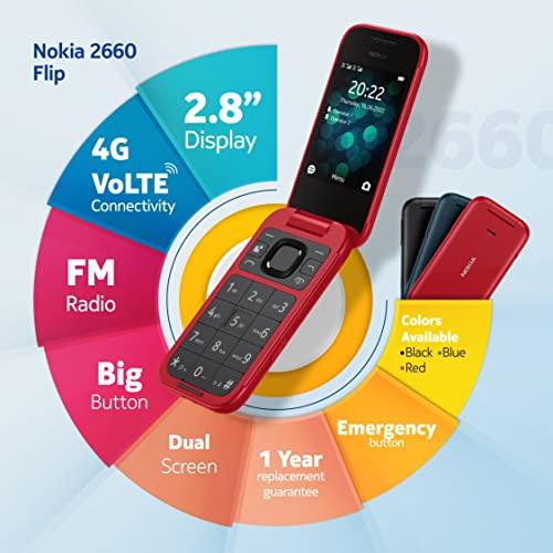 Nokia 2660 Flip 4G Volte keypad Phone with Dual SIM, Dual Screen, inbuilt MP3 Player & Wireless FM Radio | Red - Triveni World