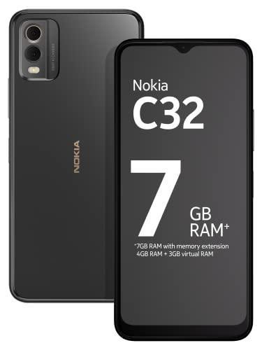 Nokia C32 with 50MP Dual Rear AI Camera | Toughened Glass Back | 4GB RAM, 128GB Storage | Upto 7GB RAM with RAM Extension | 5000 mAh Battery | 1 Year Replacement Warranty | Android 13 | Charcoal - Triveni World