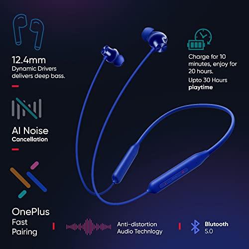 OnePlus Bullets Z2 Bluetooth Wireless in Ear Earphones with Mic, Bombastic Bass - 12.4 Mm Drivers, 10 Mins Charge - 20 Hrs Music, 30 Hrs Battery Life (Beam Blue) - Triveni World