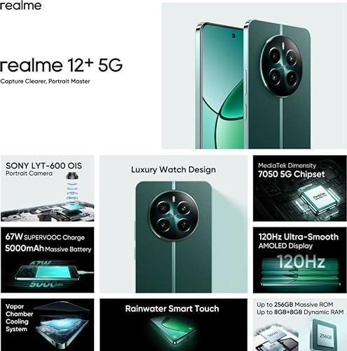 realme 12+ 5G (Pioneer Green, 8GB RAM, 128GB Storage)| Expandable Upto 2TB |MediaTek Dimensity 7050 Processor |Ultra-Smooth AMOLED Display | 50MP Sony LYT-600 OIS Portrait Cam | 67 W SUPERVOOCCharge - Triveni World