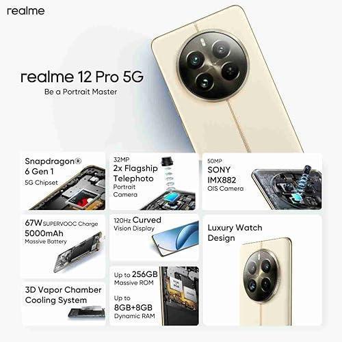 realme 12 Pro 5G (Navigator Beige, 8GB RAM, 128GB Storage) | 50 MP Sony IMX882 OIS Camera | 32 MP 2X Flagship Telephoto Portrait Camera | Snapdragon 6 Gen 1 5G Processor | 8 GB+8 GB Dynamic RAM - Triveni World