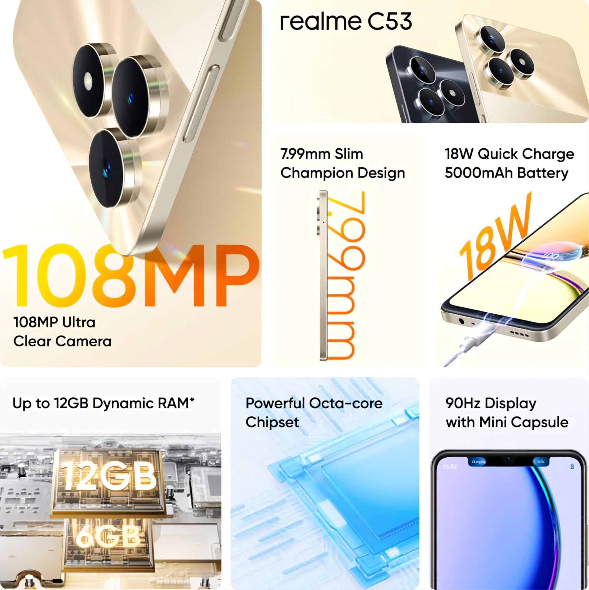 Realme C53 (Champion Gold, 6GB RAM, 128GB Storage) - Triveni World