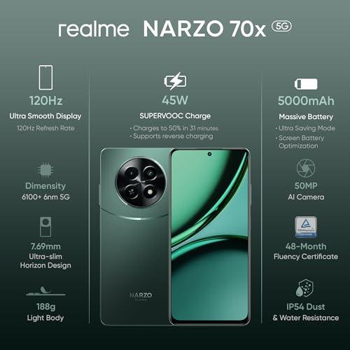 realme NARZO 70x 5G (Forest Green, 8GB RAM,128GB Storage) | 120Hz Ultra Smooth Display | Dimensity 6100+ 6nm 5G | 50MP AI Camera | 45W Charger in The Box - Triveni World