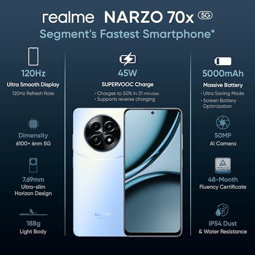 realme NARZO 70x 5G (Ice Blue, 6GB RAM,128GB Storage)|120Hz Ultra Smooth Display|Dimensity 6100+ 6nm 5G|50MP AI Camera|45W Charger in The Box - Triveni World