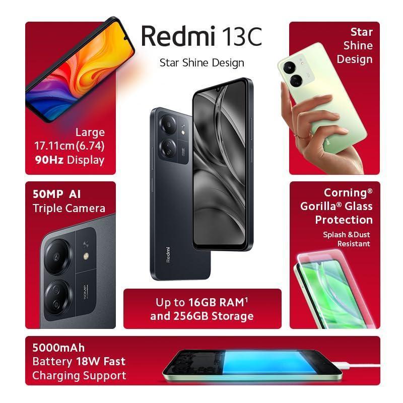 Redmi 13C (Stardust Black, 8GB RAM, 256GB Storage) | Powered by 4G