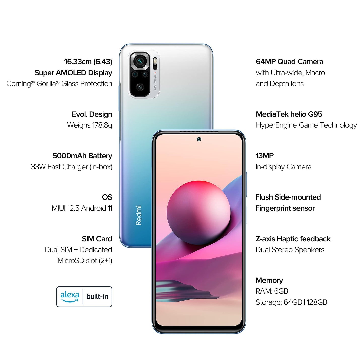 Redmi Note 10S (Deep Sea Blue, 6GB RAM, 64GB Storage) - Super Amoled Display | 64 MP Quad Camera |33W Charger Included - Triveni World