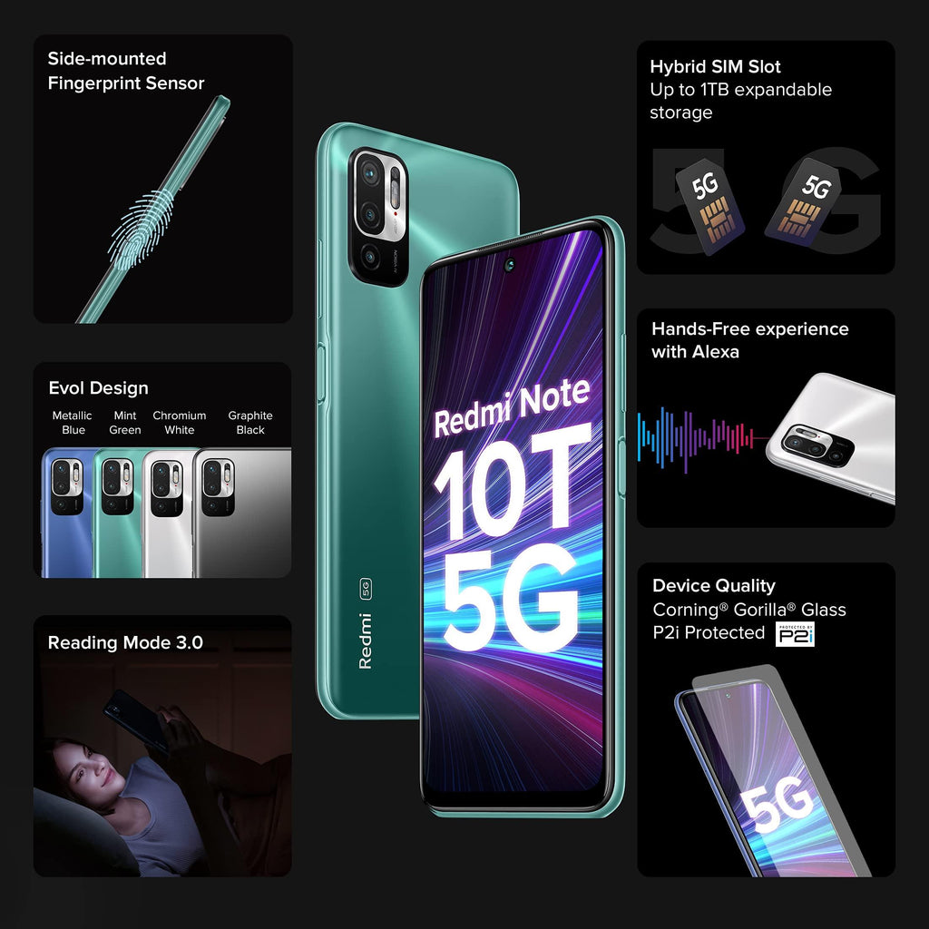 Redmi Note 10T 5G (Mint Green, 4GB RAM, 64GB Storage) | Dual5G | 90Hz Adaptive Refresh Rate | MediaTek Dimensity 700 7nm Processor | 22.5W Charger Included - Triveni World