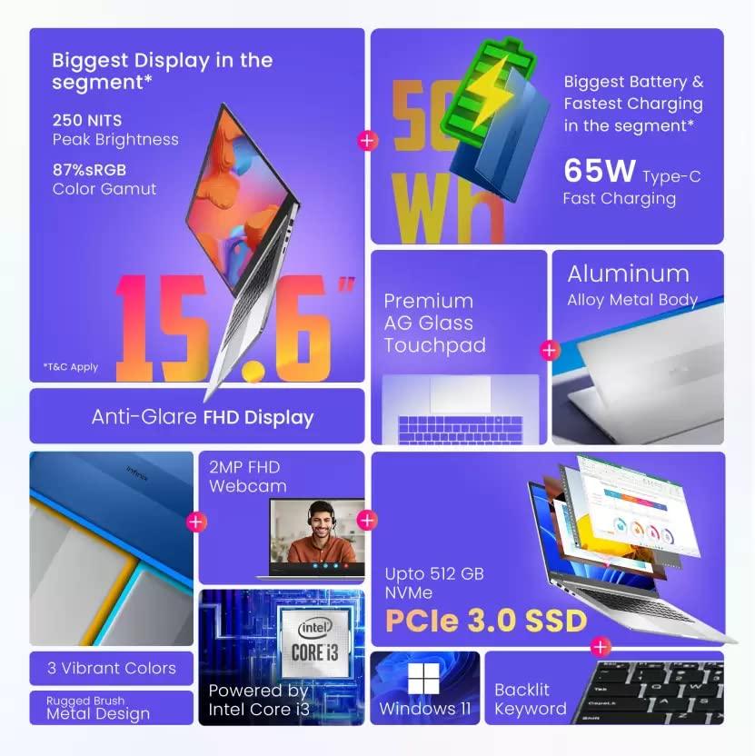 (Refurbished) Infinix INBook Y1 Plus Intel Core i3 10th Gen - (8 GB/256 GB SSD/Windows 11 Home) XL28 Thin and Light Laptop (15.6 inch, Blue, 1.76 kg) - Triveni World