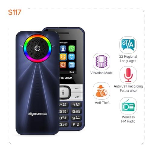 (Refurbished) Micromax S117, Dual Sim Keypad with Long Lasting Battery & Dedicated Notification Ring, Wireless FM with Auto Call Recording, Camera| Blue - Triveni World