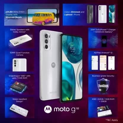 (Refurbished) Motorola g52 (Metallic White, 128 GB) (6 GB RAM) - Triveni World