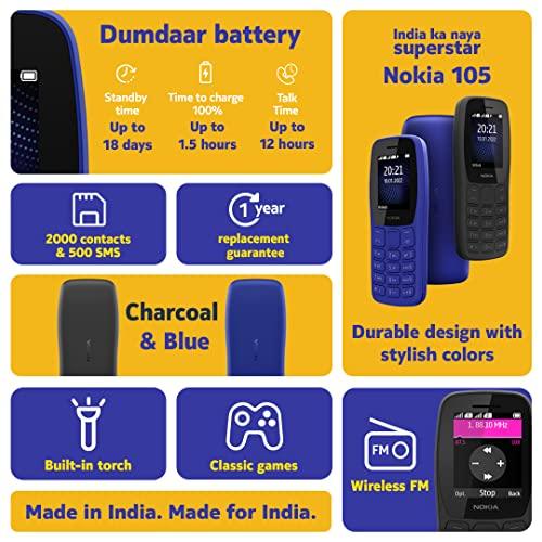 (Refurbished) Nokia 105 Dual Single SIM, Keypad Mobile Phone with Wireless FM Radio | Charcoal - Triveni World