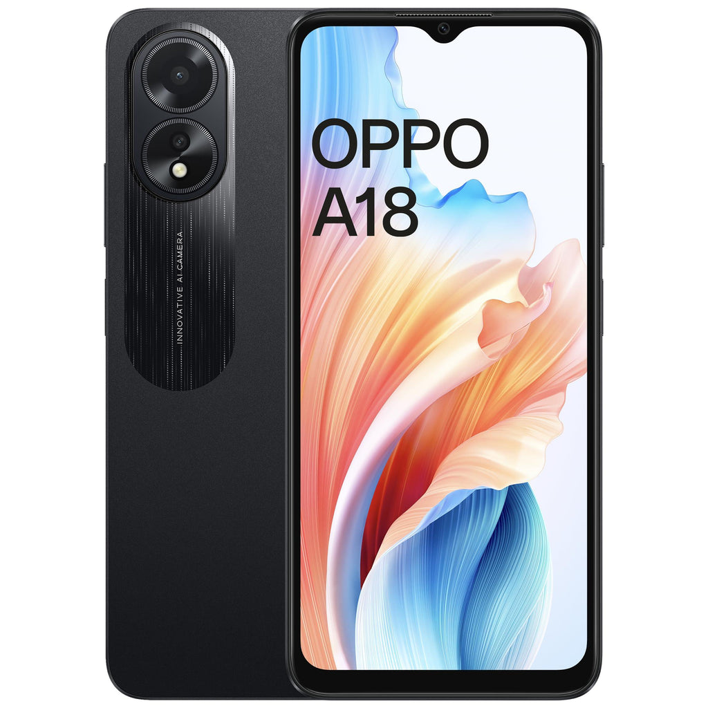 (Refurbished) OPPO A18 (Glowing Black, 4GB RAM, 64GB Storage) | 6.56" HD 90Hz Waterdrop Display | 5000 mAh Battery with No Cost EMI/Additional Exchange Offers - Triveni World