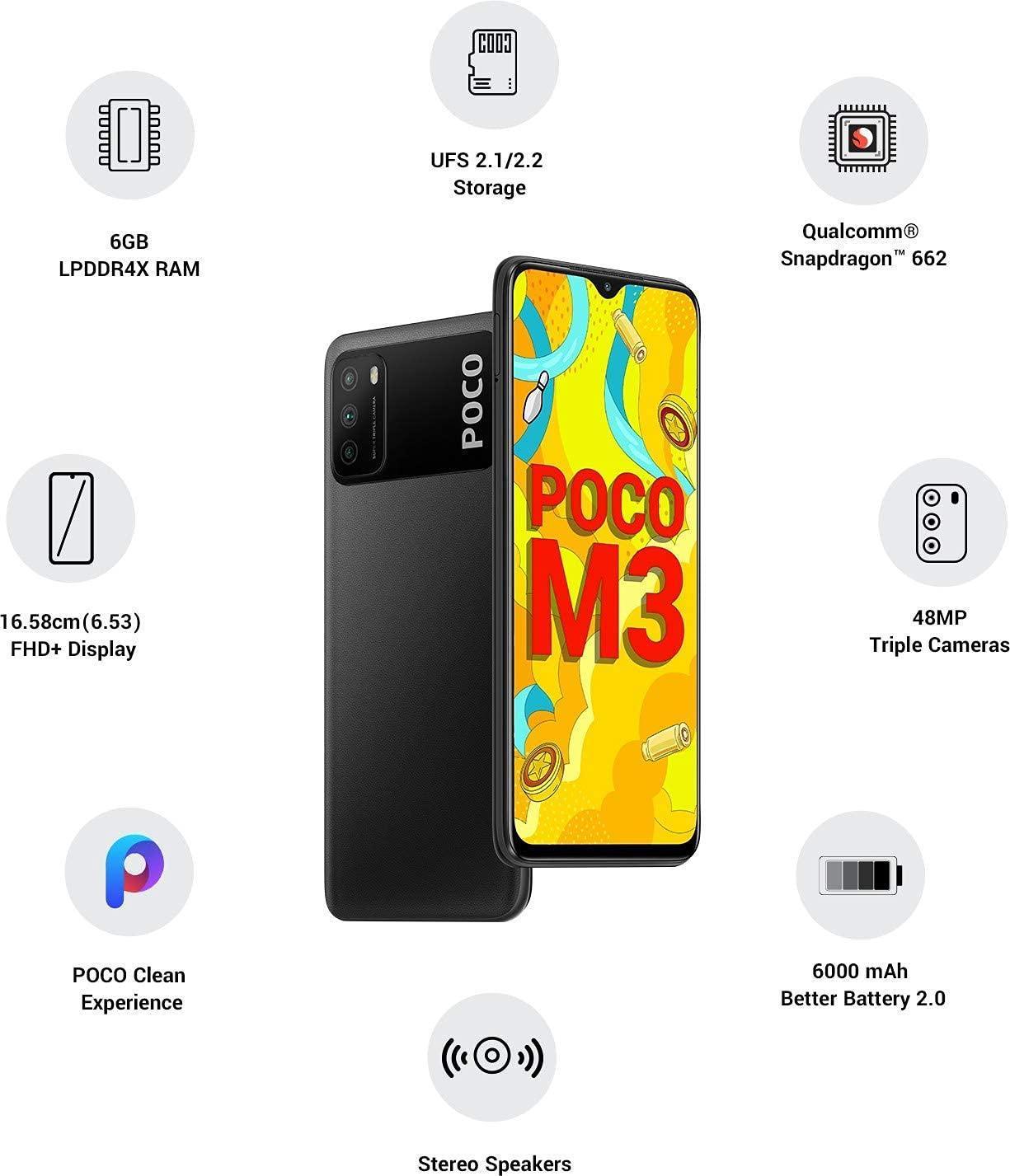 (Refurbished) POCO M3 (Power Black, 6GB RAM, 64GB Storage) - Triveni World