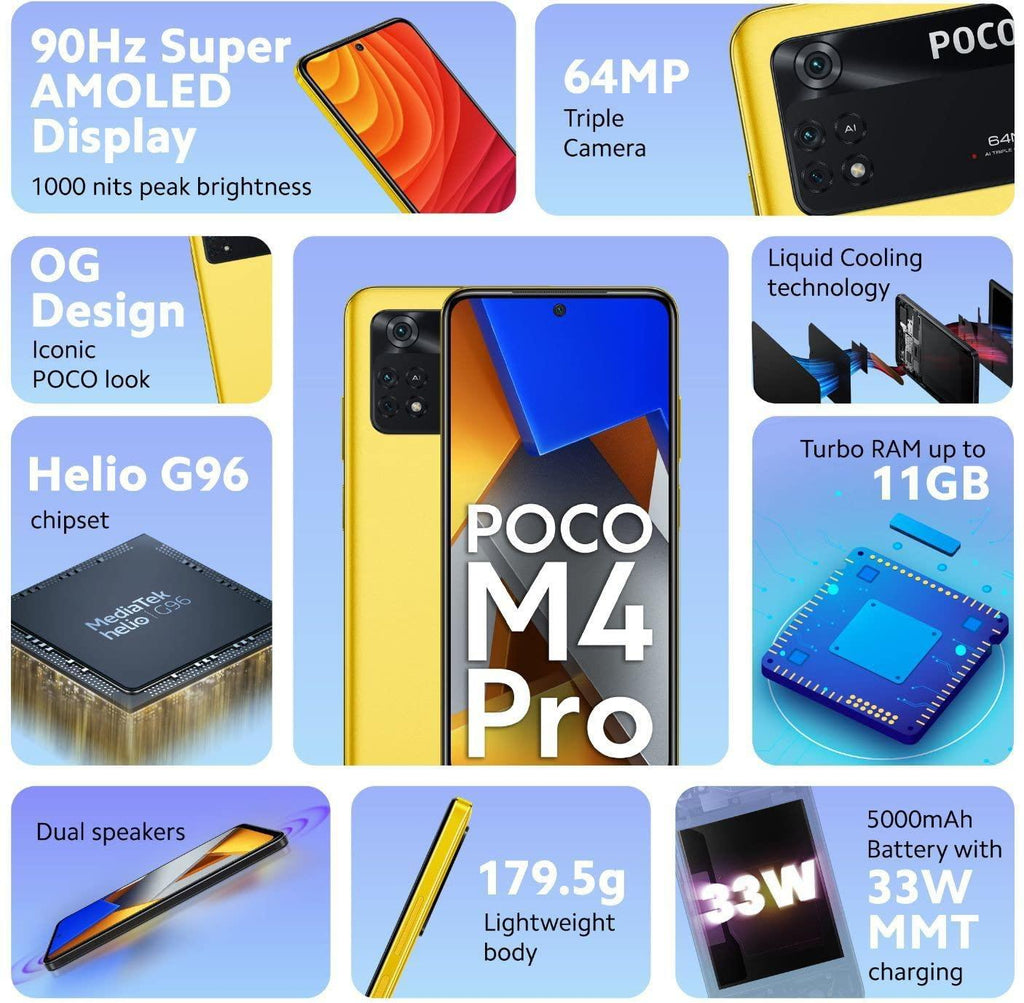(Refurbished) POCO M4 Pro (Yellow, 128 GB) (6 GB RAM) - Triveni World