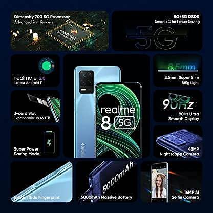 (Refurbished) realme 8 5G (4 GB RAM, 64GB ROM) (Supersonic Blue) - Triveni World