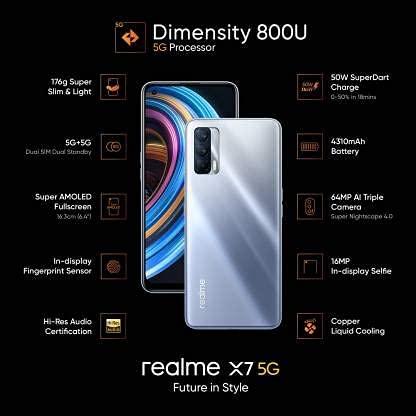 (Refurbished) Realme X7 (Space Silver, 6GB RAM, 128GB Storage) Without Offer - Triveni World