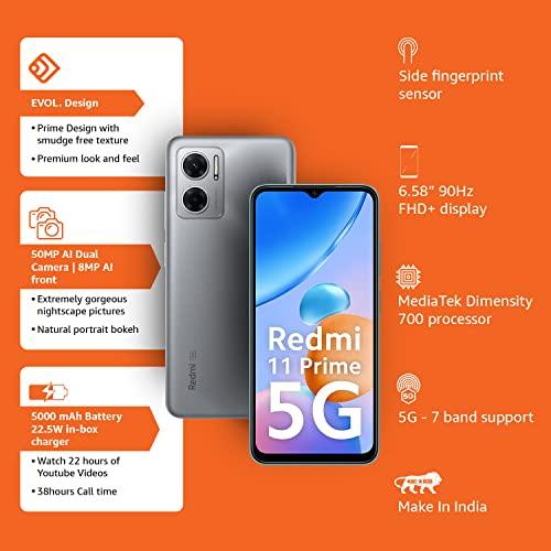 (Refurbished) Redmi 11 Prime 5G (Chrome Silver, 4GB RAM 64GB ROM) | Prime Design | MTK Dimensity 700 | 50 MP Dual Cam | 5000mAh | 7 Band 5G - Triveni World