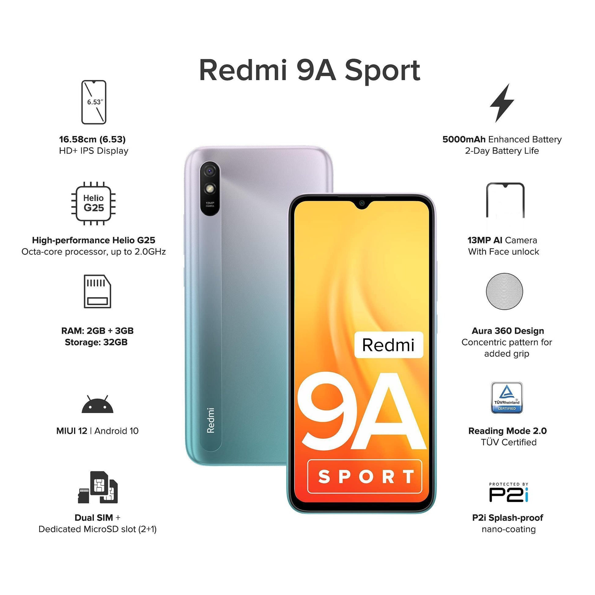 (Refurbished) Redmi 9A Sport (Metallic Blue, 2GB RAM, 32GB Storage) | 2GHz Octa-core Helio G25 Processor | 5000 mAh Battery - Triveni World
