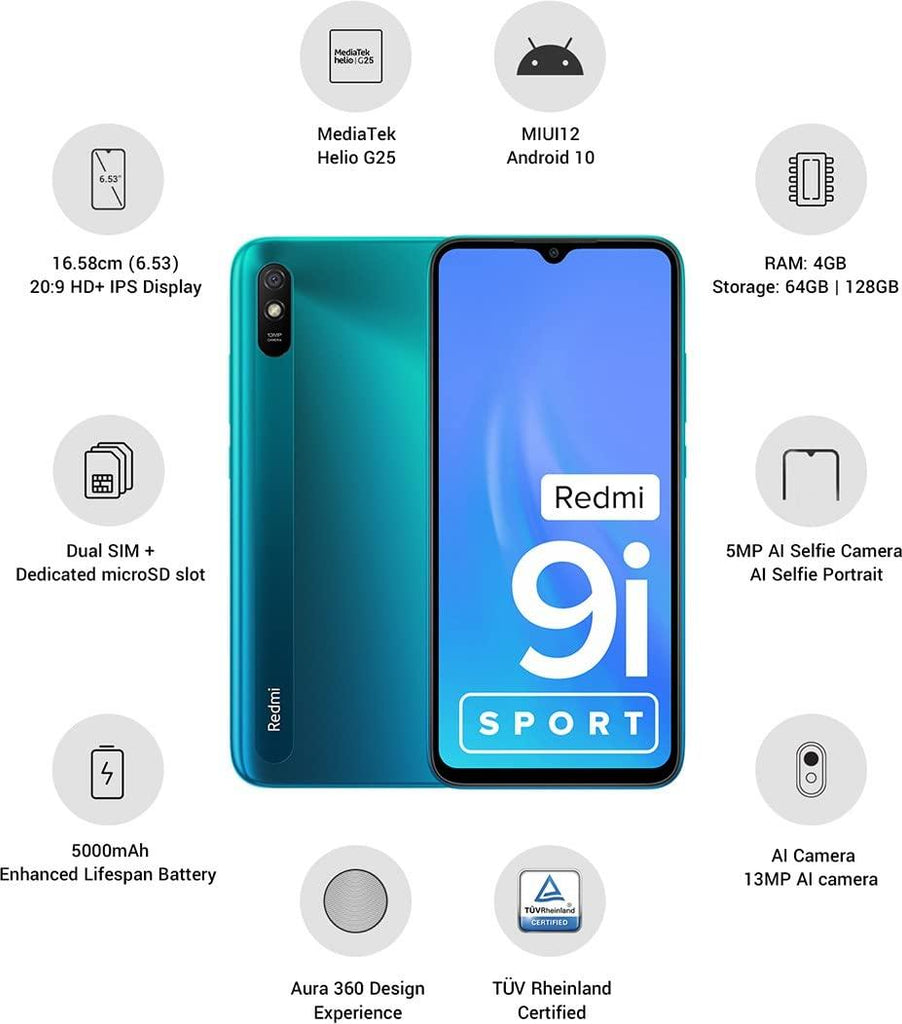 (Refurbished) REDMI 9i Sport (Coral Green, 64 GB) (4 GB RAM) - Triveni World