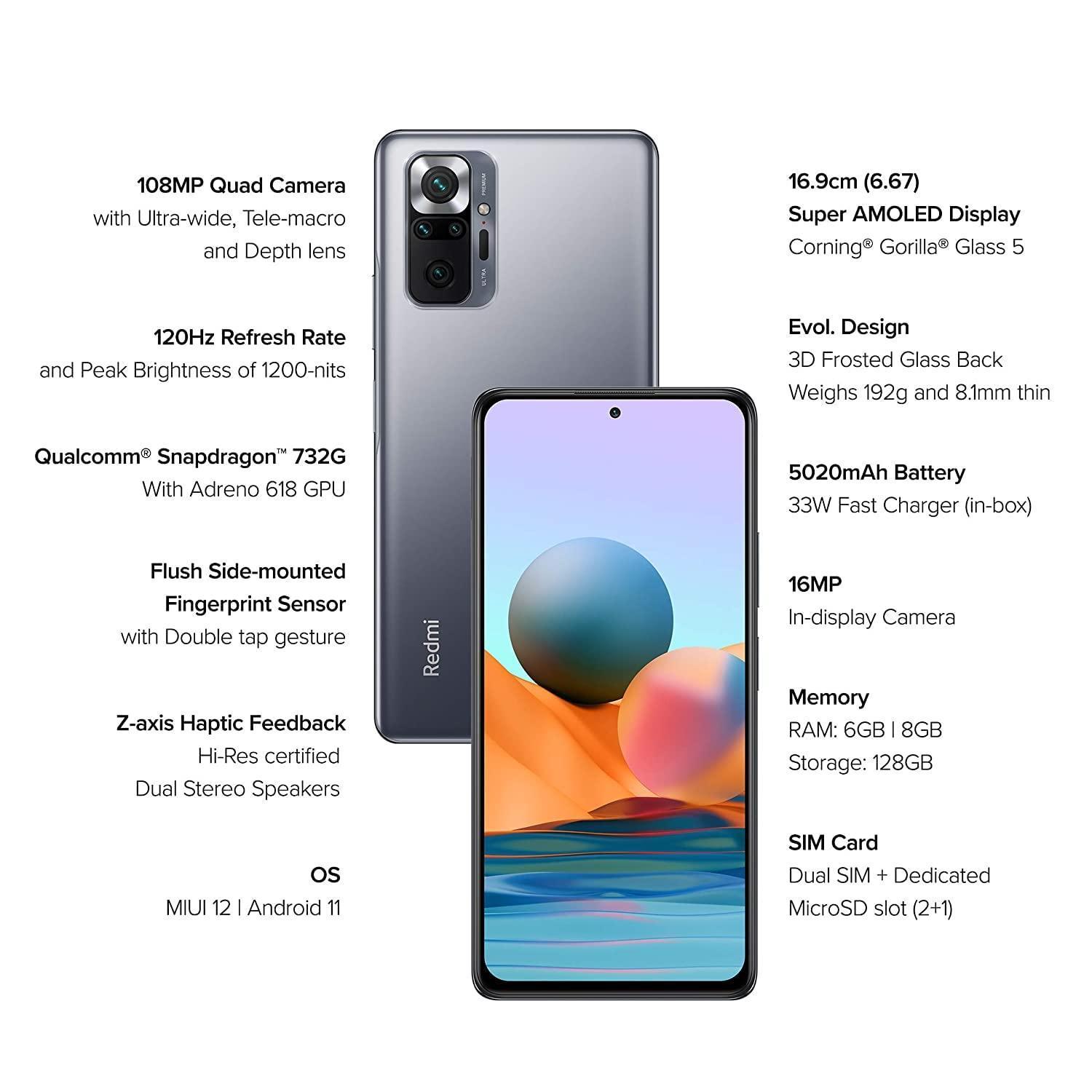 Refurbished) Redmi Note 10 Pro (Glacial Blue, 6GB RAM, 128GB