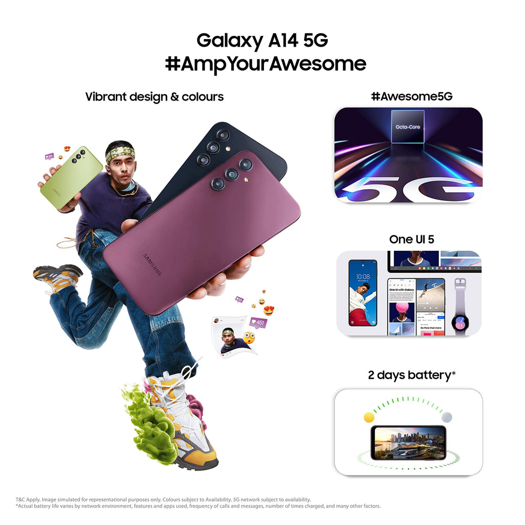 (Refurbished) Samsung Galaxy A14 5G (Dark Red, 6GB, 128GB Storage) | Triple Rear Camera (50 MP Main) | Upto 12 GB RAM with RAM Plus | Travel Adapter to be Purchased Separately - Triveni World
