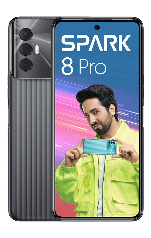 (Refurbished) Tecno Spark 8 Pro (Interstellar Black, 4GB RAM, 64GB Storage) | 48MP Triple Camera | 6.8" FHD+Dot-in Display | 33W Fast Charger | Helio G85 Gaming Processor - Triveni World
