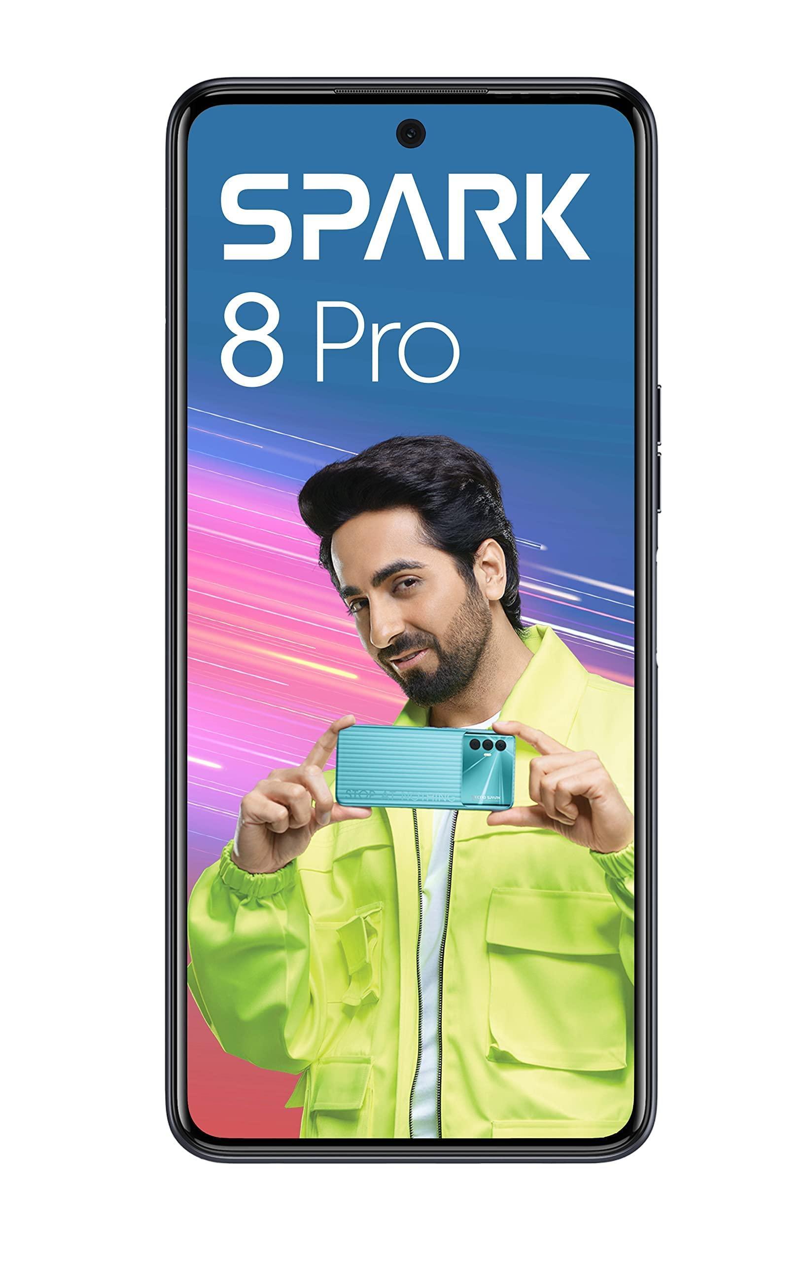 (Refurbished) Tecno Spark 8 Pro (Interstellar Black, 4GB RAM, 64GB Storage) | 48MP Triple Camera | 6.8" FHD+Dot-in Display | 33W Fast Charger | Helio G85 Gaming Processor - Triveni World
