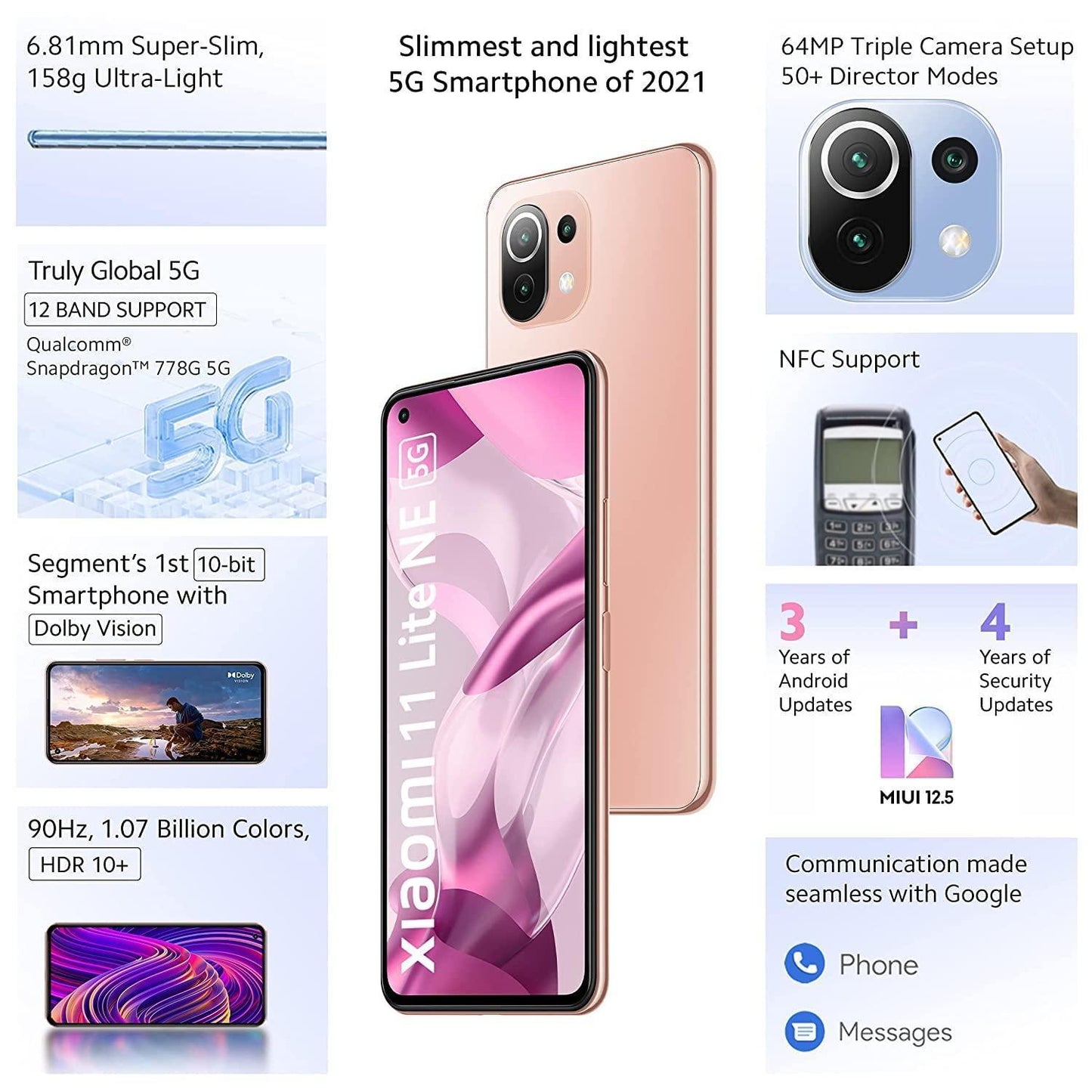 (Refurbished) Xiaomi 11 Lite NE 5G (Tuscany Coral, 8GB RAM, 128 GB Storage) | Slimmest (6.81mm) & Lightest (158g) 5G Smartphone | 10-bit AMOLED with Dolby Vision - Triveni World