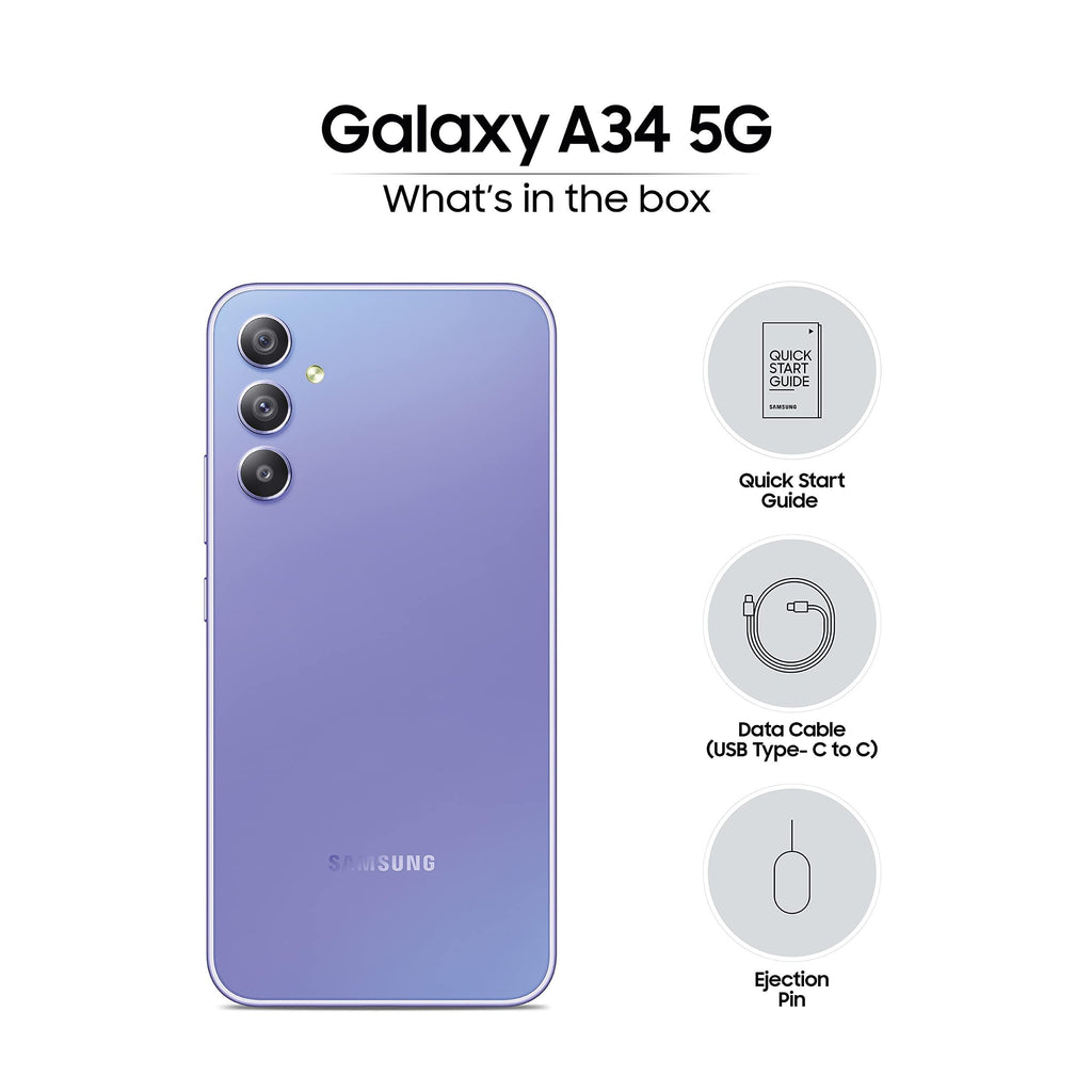 Samsung Galaxy A34 5G (Awesome Violet, 8GB, 256GB Storage) | 48 MP No Shake Cam (OIS) | IP67 | Gorilla Glass 5 | Voice Focus | Travel Adapter to be Purchased Separately - Triveni World