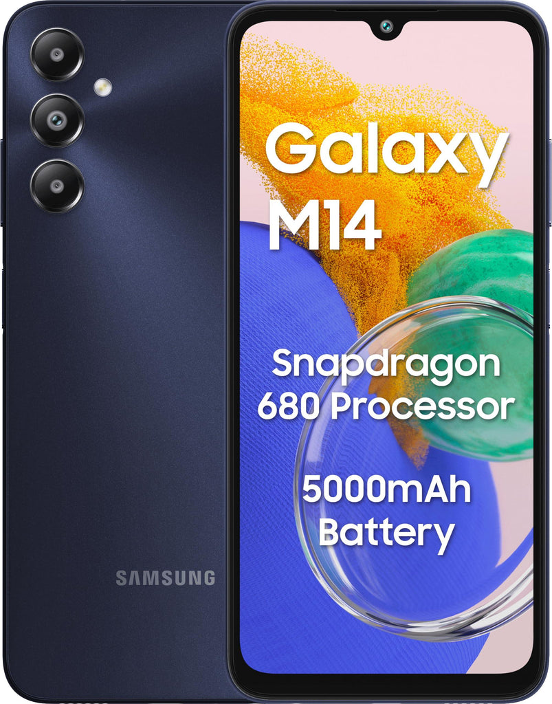 Samsung Galaxy M14 4G (Sapphire Blue,6GB,128GB) | 50MP Triple Cam | 5000mAh Battery | Snapdragon 680 Processor | 2 Gen. OS Upgrade & 4 Year Security Update | 12GB RAM with RAM Plus | Without Charger - Triveni World