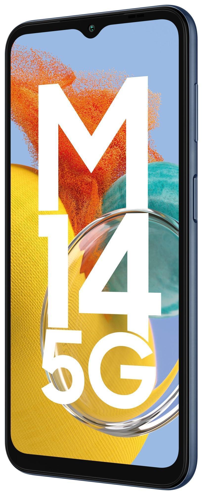 Samsung Galaxy M14 5G (Berry Blue,4GB,128GB)|50MP Triple Cam|Segment's Only 6000 mAh 5G SP|5nm Processor|2 Gen. OS Upgrade & 4 Year Security Update|12GB RAM with RAM Plus|Android 13|Without Charger - Triveni World