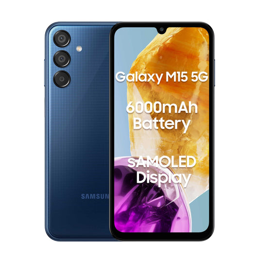 Samsung Galaxy M15 5G (Blue Topaz,6GB RAM,128GB Storage)| 50MP Triple Cam| 6000mAh Battery| MediaTek Dimensity 6100+ | 4 Gen. OS Upgrade & 5 Year Security Update| Super AMOLED Display - Triveni World