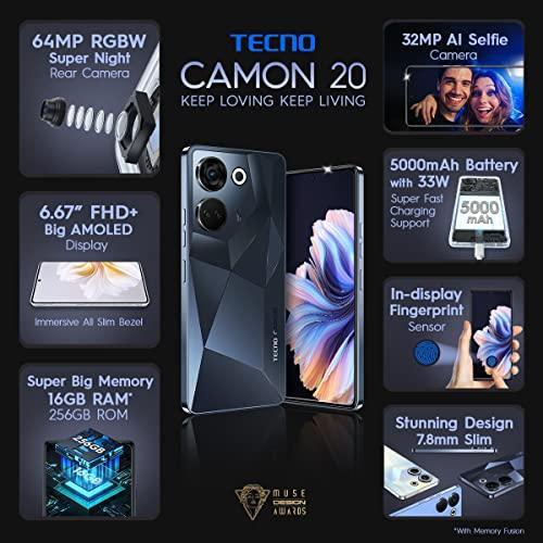 TECNO Camon 20 (Predawn Black, 8GB RAM,256GB Storage)|16GB Expandable RAM | 64MP RGBW Rear Camera|6.67 FHD+ Big AMOLED with in-Display Fingerprint Sensor - Triveni World