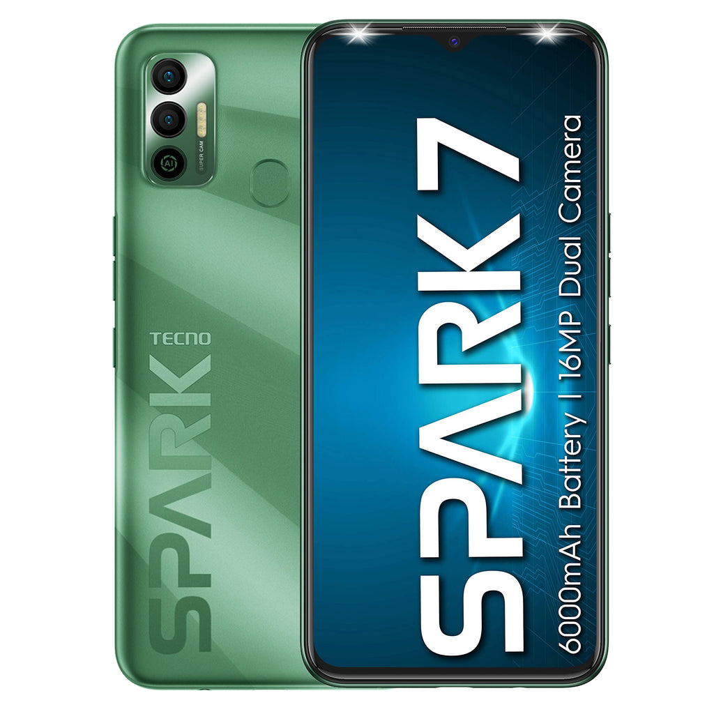 TECNO Spark 7 (Spruce Green, 2GB RAM, 32 GB Storage) - 6000mAh Battery|16 MP Dual Camera| 6.52” Dot Notch Display| Octa Core Processor - Triveni World