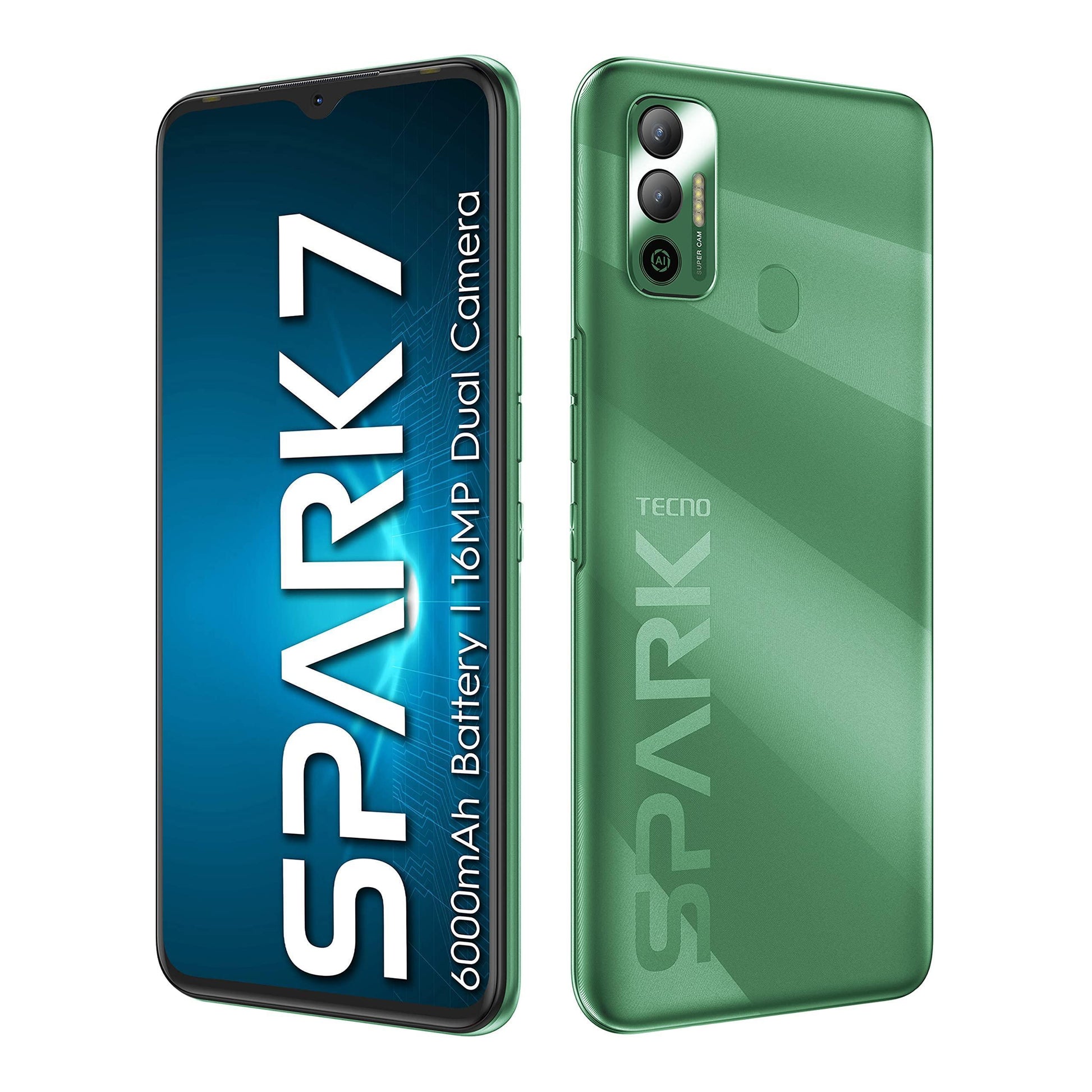 TECNO Spark 7 (Spruce Green, 2GB RAM, 32 GB Storage) - 6000mAh Battery|16 MP Dual Camera| 6.52” Dot Notch Display| Octa Core Processor - Triveni World