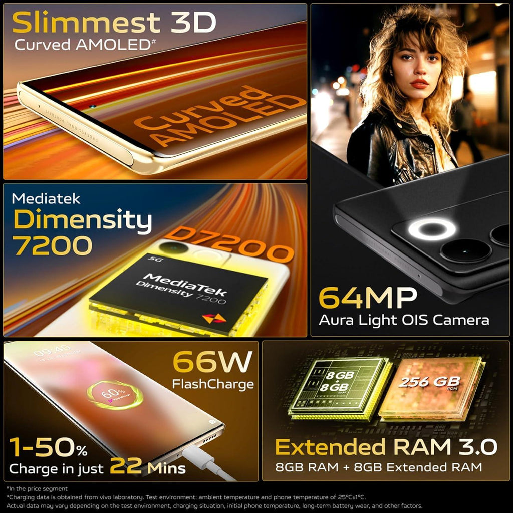 Vivo T2 Pro 5G Smartphone (Moon Black, 8GB RAM, 256GB Storage) Mediatek Dimensity 7200 Processor | Dual Sim | 4600 mAh Battery - Triveni World