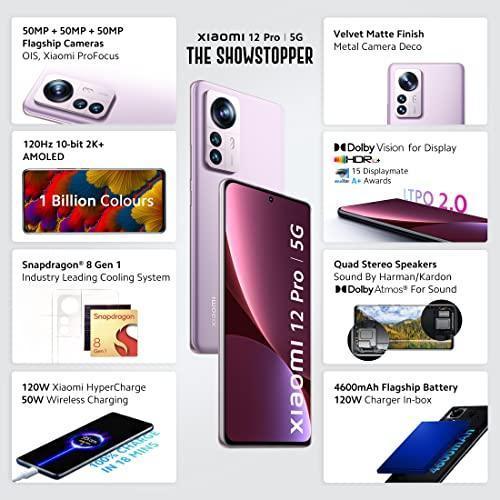 Xiaomi 12 Pro | 5G (Opera Muave, 8GB RAM, 256GB Storage) | Snapdragon 8 Gen 1 | 50+50+50MP Flagship Cameras (OIS) | 10bit 2K+ Curved AMOLED Display | Sound by Harman Kardon - Triveni World