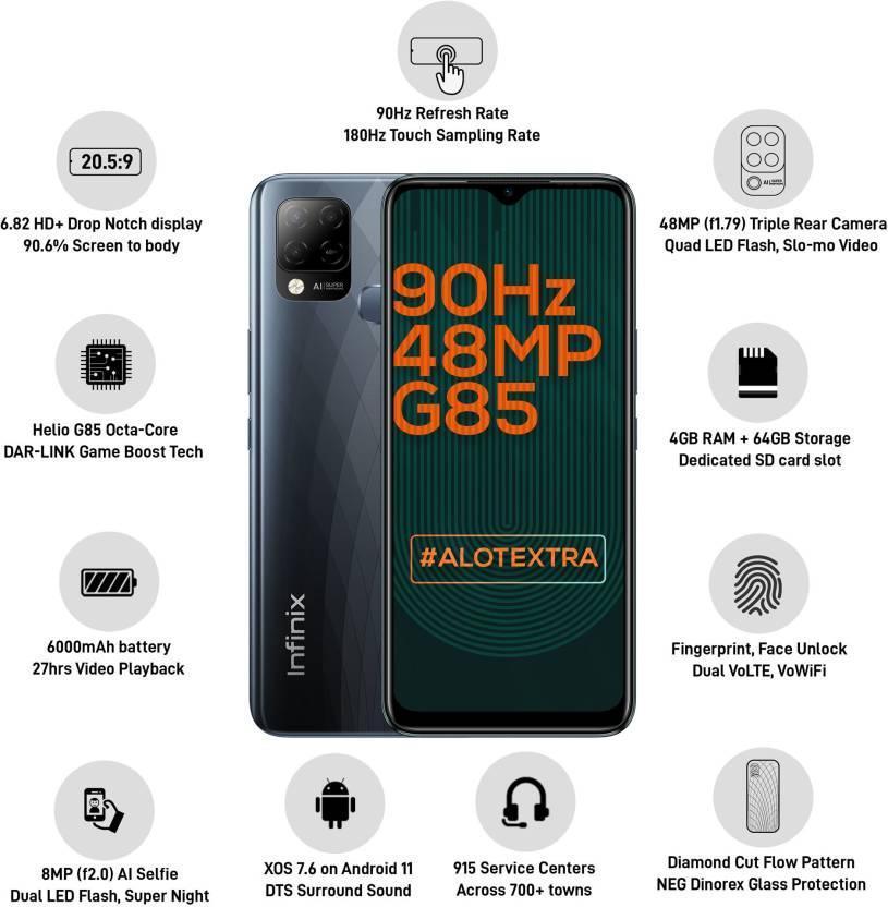 Infinix Hot 10S (95° Black, 64 GB)  (4 GB RAM) Refurbished - Triveni World