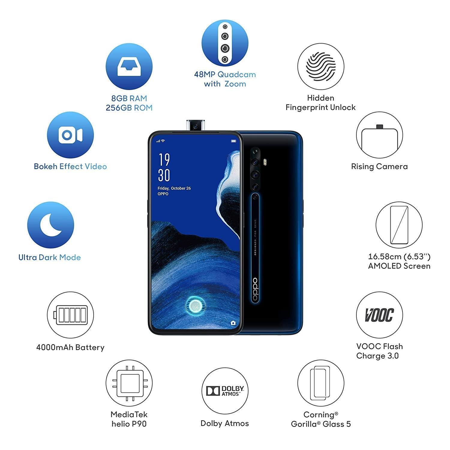 Oppo Reno 2 Luminous Black 8GB 256GB Refurbished - Triveni World