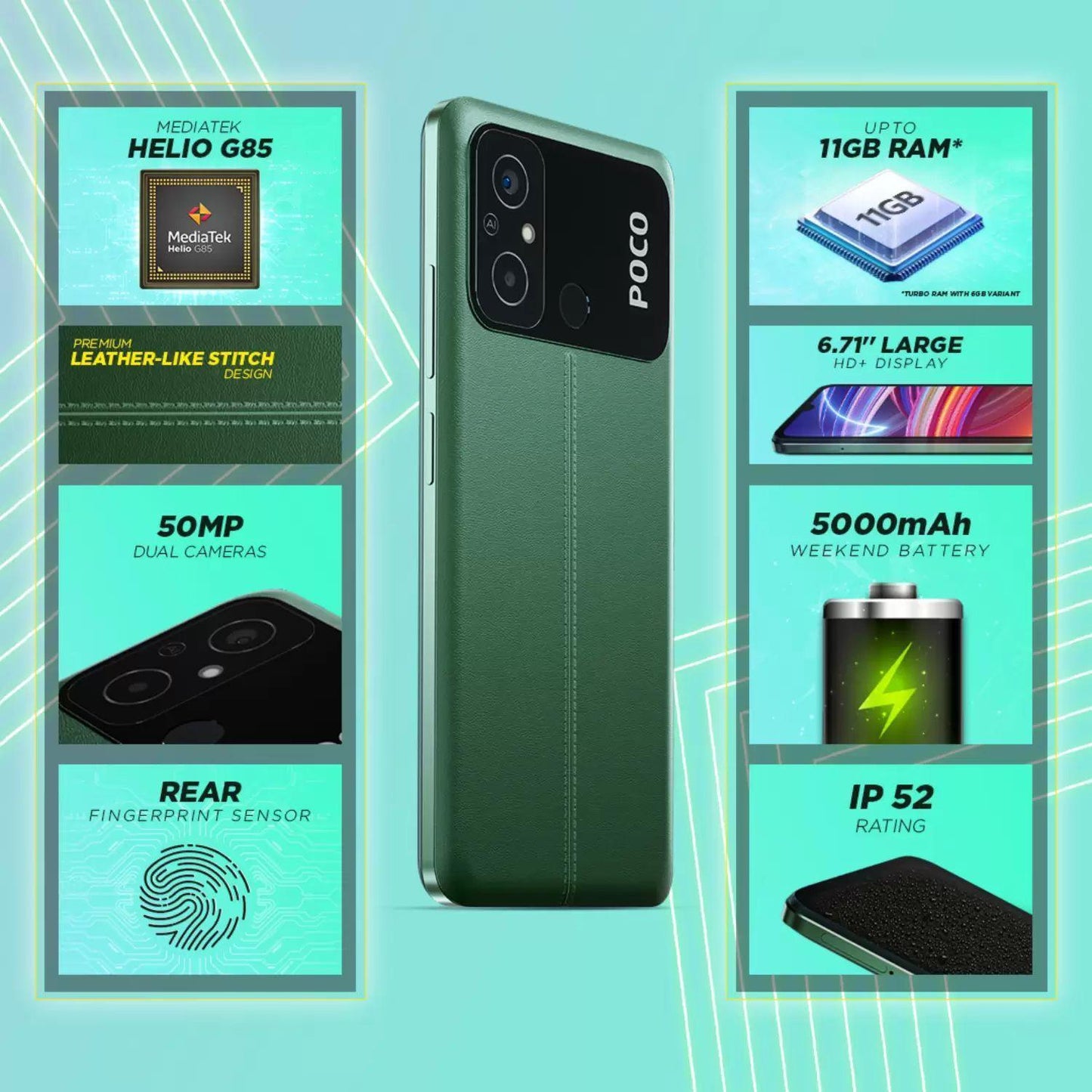 POCO C55 6GB 128GB Forest Green smart-phones ( 6 GB 128 GB ) Refurbished - Triveni World