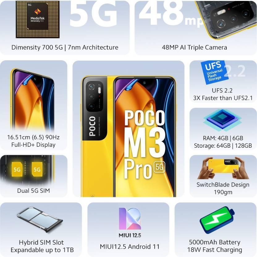 POCO M3 Pro 5G (Yellow, 64 GB)  (4 GB RAM) Refurbished - Triveni World